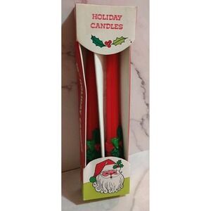Vintage 10" Christmas Holiday Red Taper Candles Christmas Trees-New Old Stock